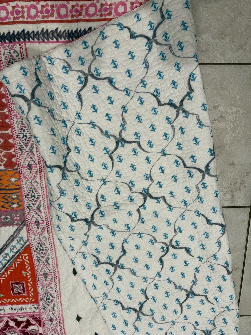 Anthropologie Twin Quilt Embroidered Floral Reversible